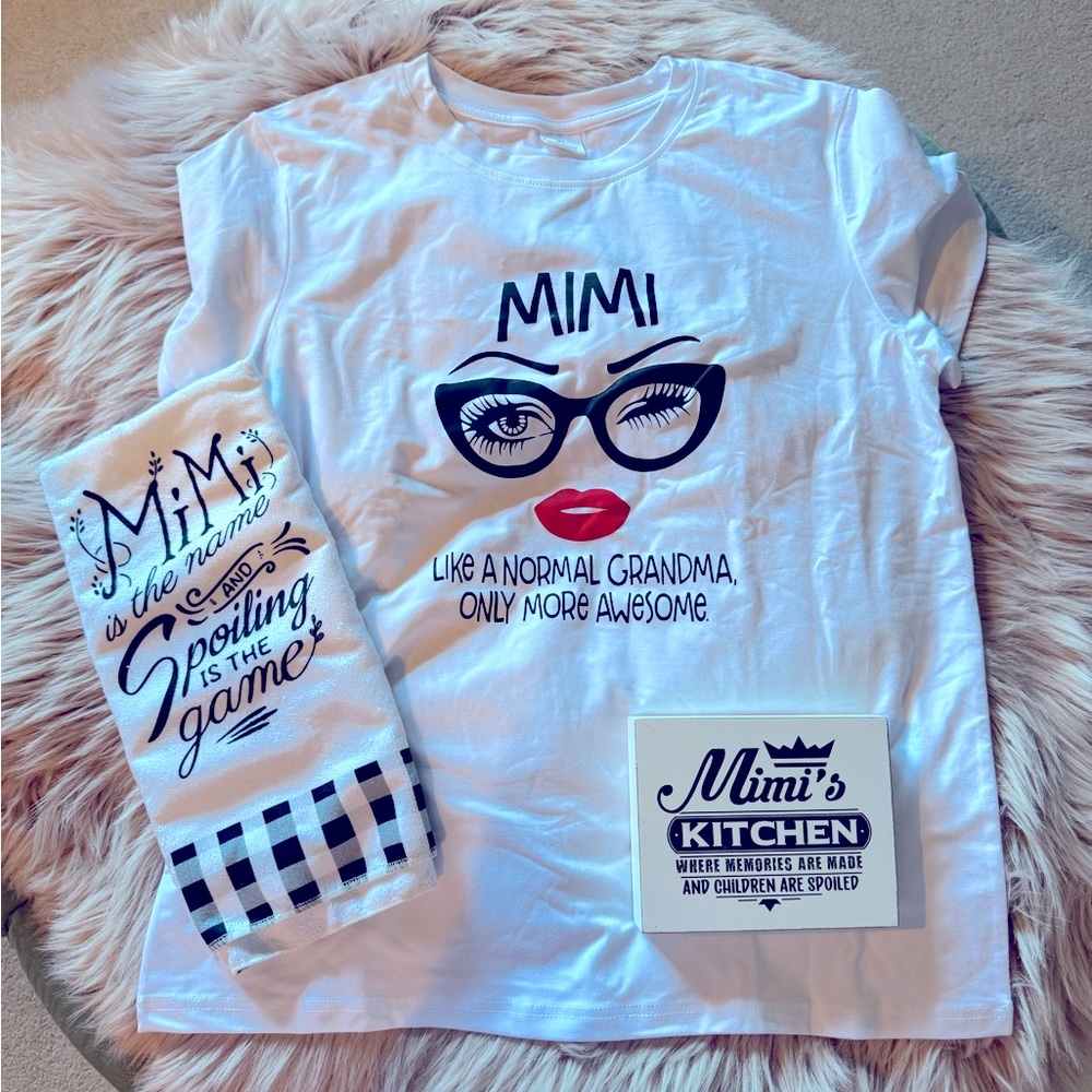 Mimi t-shirt; plaque; dish towel